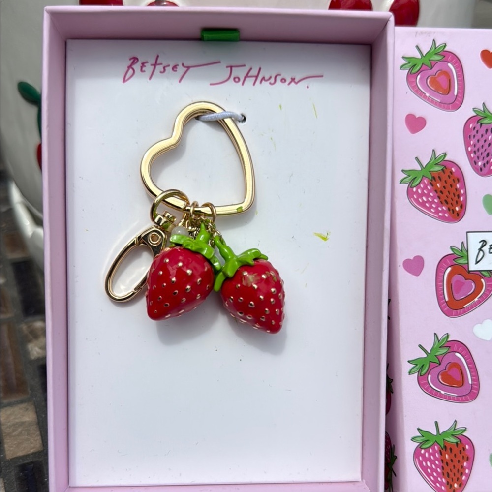 NWT! Betsey Johnson Red Strawberry Adorable Keychain